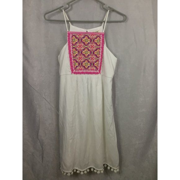 Sleeveless Lined Dress Southwestern Embroidered Front Sz‎ XS White by Miami - Picture 6 of 11